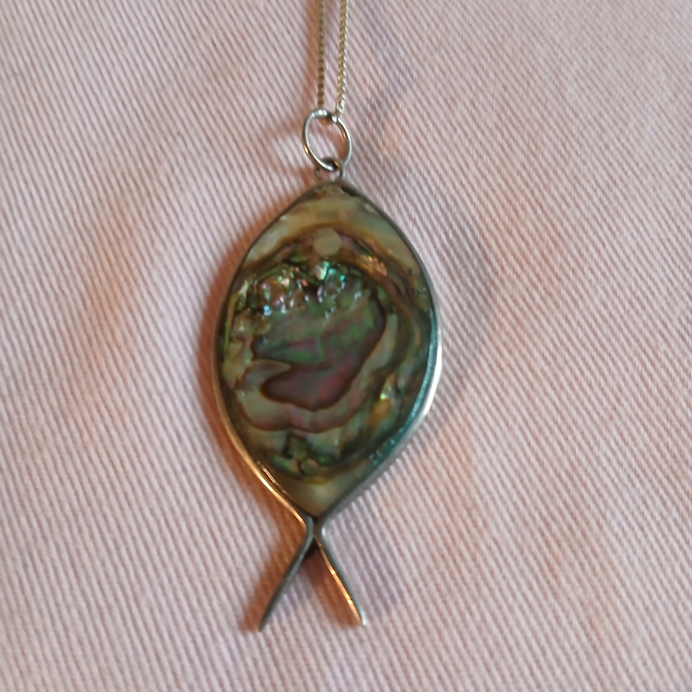 Abalone Shell Fish Pendant Sterling Silver Necklace